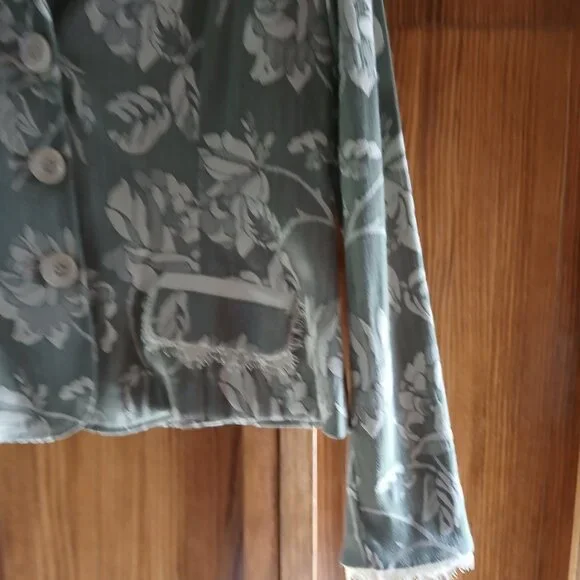 Bisou Bisou by Michele Bohbot  green embossed satin like blazer sz 12 woman's - Picture 4 of 4